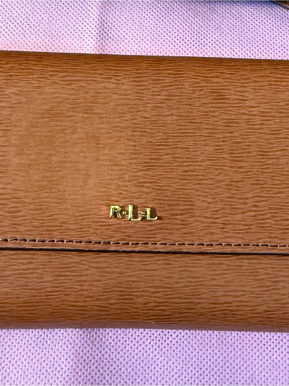 Ralph Lauren Tan Leather Wallet with Gold RLL Logo